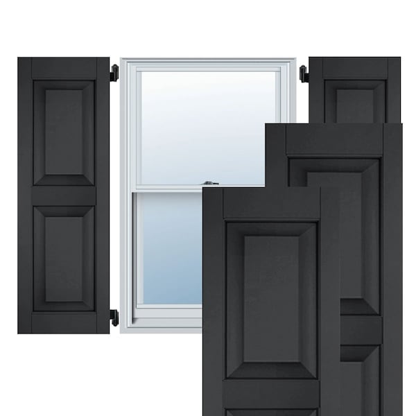 Ekena Millwork 12"W x 48"H Exterior Real Wood Sapele Mahogany Raised Panel Shutters, Black PR RWR12X048BLM - main